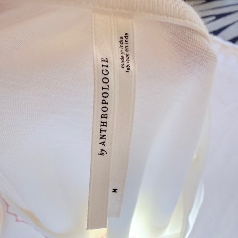 Anthropologie White Embroidered Peplum Blouse Red Ric Rac Trim Flutter Sleeve M - Picture 8 of 9